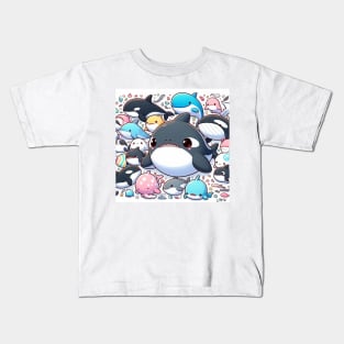 the march of the sea ecopop with whales, sharks and dolphins Kids T-Shirt